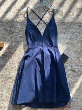 Lulu's Navy Crisscross V-Neck Fit & Flare Mini Dress